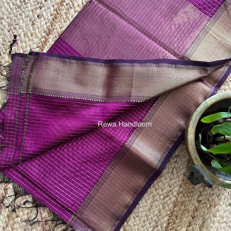 Maheshwari Purple Zari Checks Saree ZCHX466