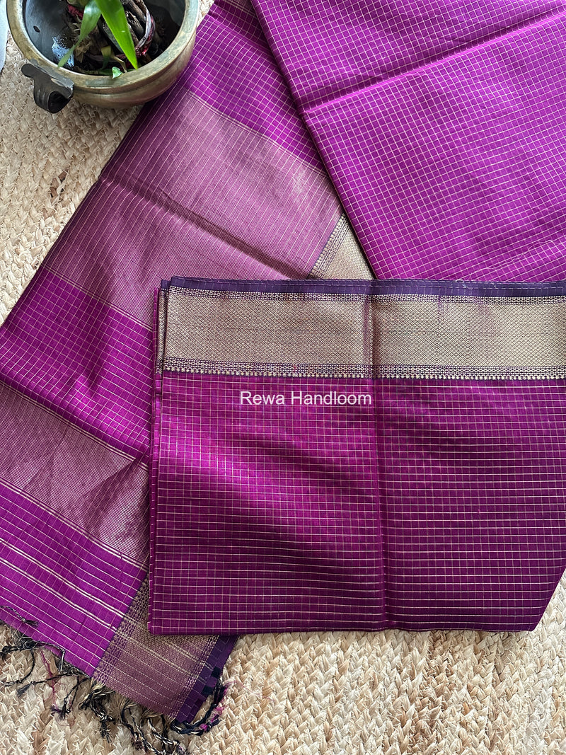 Maheshwari Purple Zari Checks Saree ZCHX466