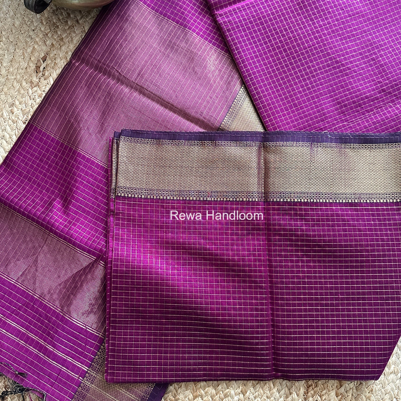 Maheshwari Purple Zari Checks Saree ZCHX466