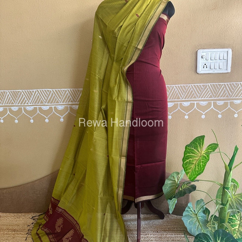 Maheshwari Peacock Buta-Buti Top-Dupatta Set