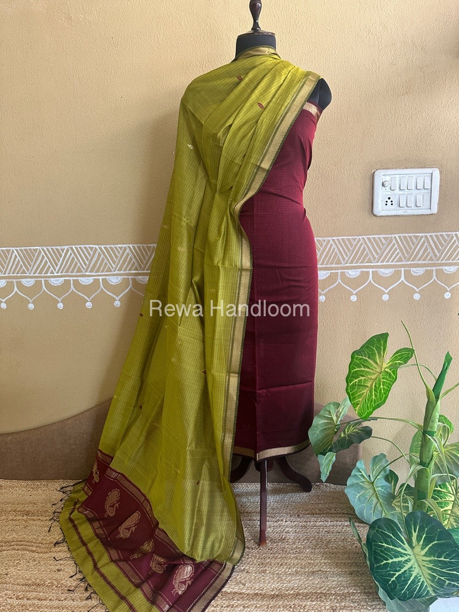 Maheshwari Peacock Buta-Buti Top-Dupatta Set
