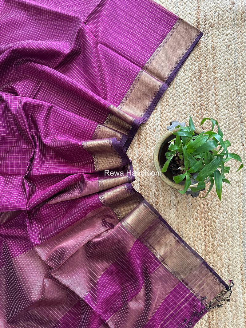 Maheshwari Purple Zari Checks Saree ZCHX466