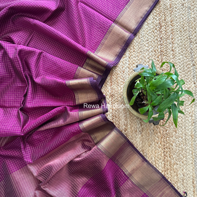 Maheshwari Purple Zari Checks Saree ZCHX466