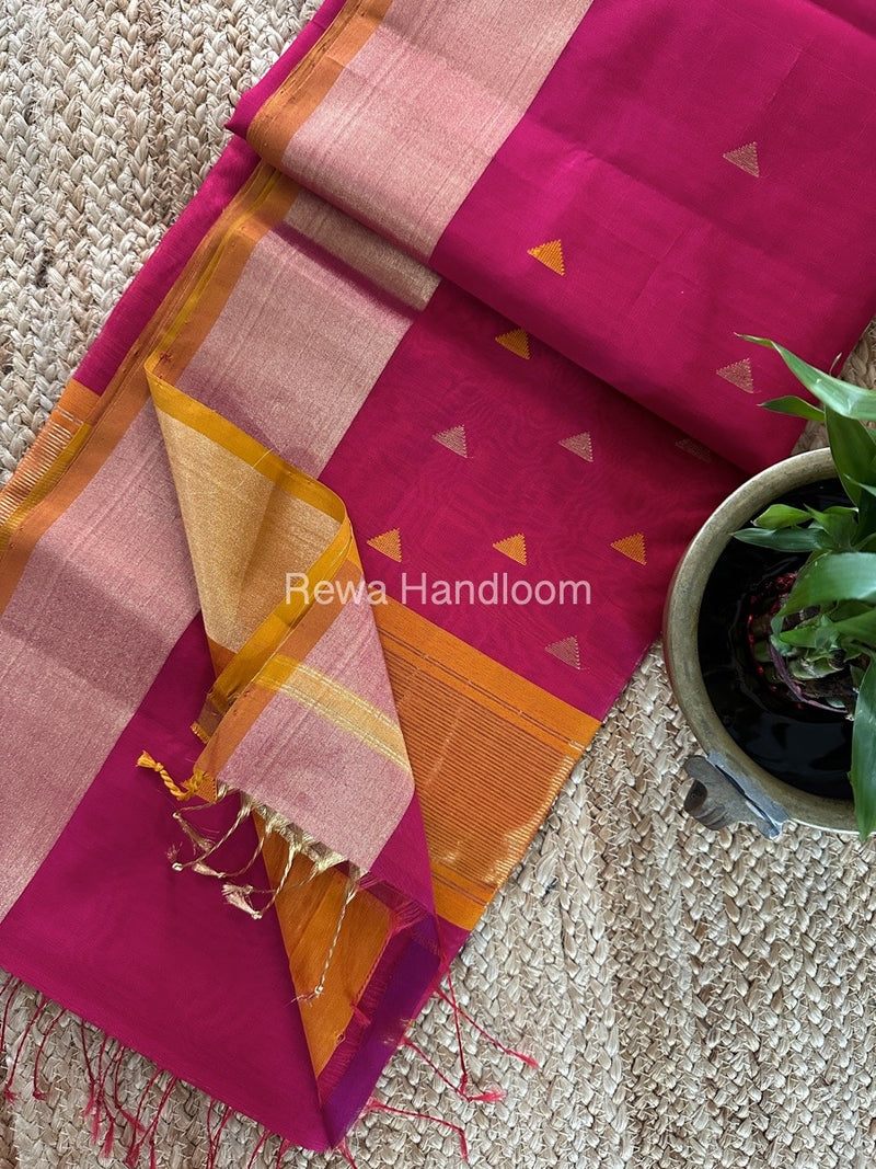 Rani pink Zari Butti Maheshwari Saree SB0135