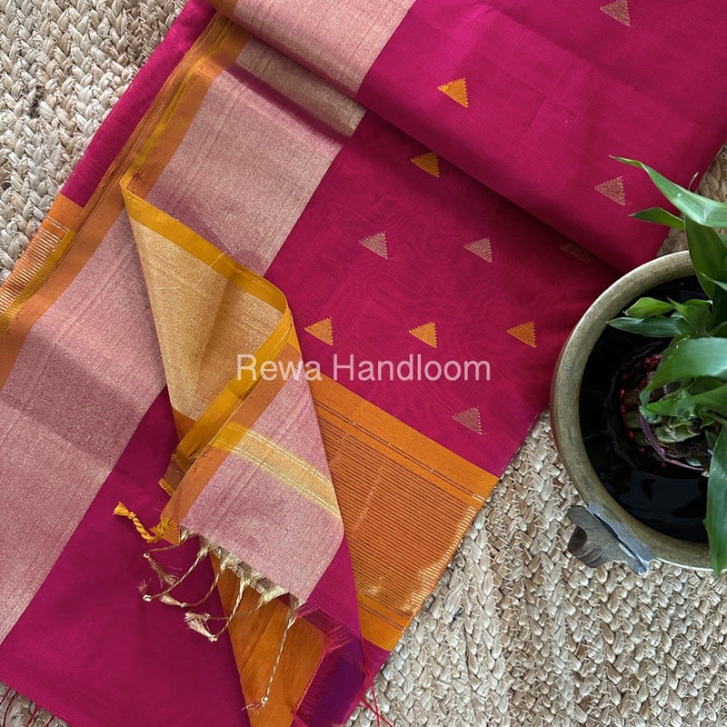 Rani pink Zari Butti Maheshwari Saree SB0135