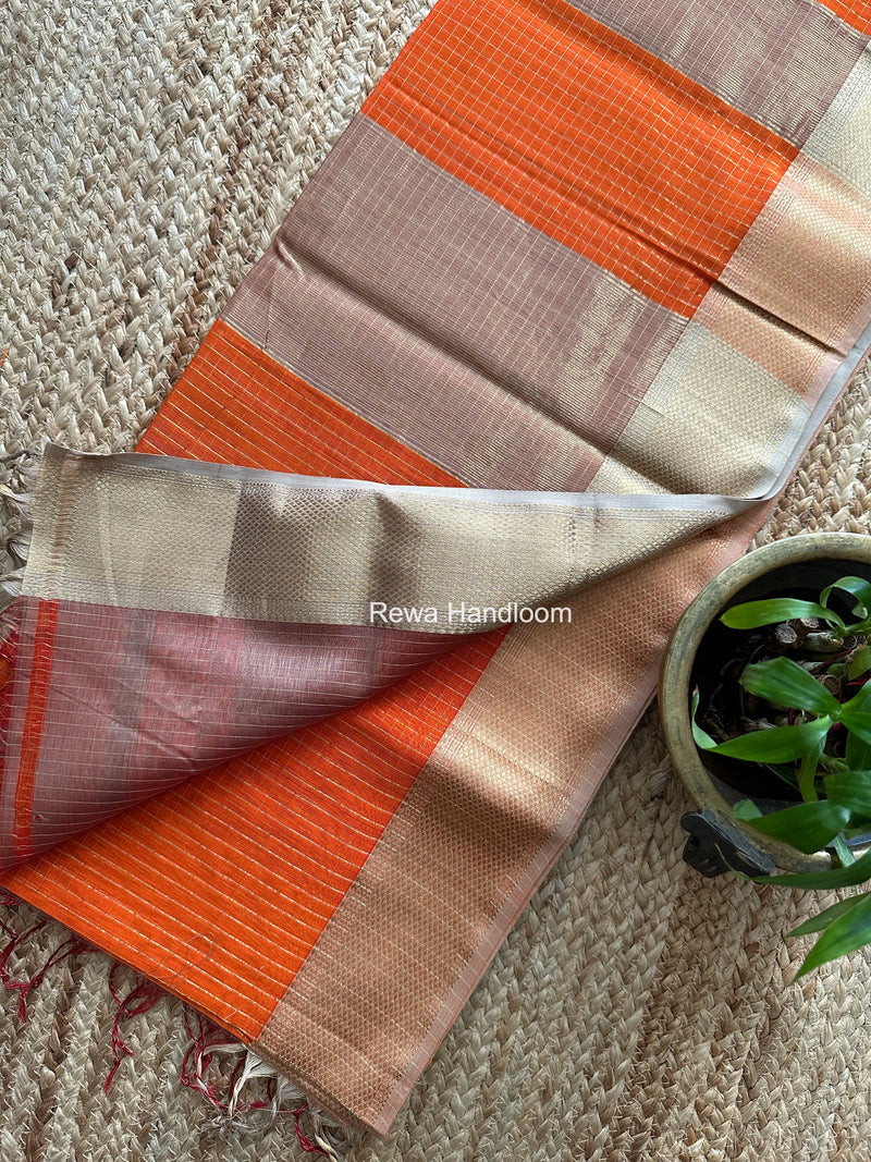 Maheshwari Orange Zari Checks Saree ZCHX461