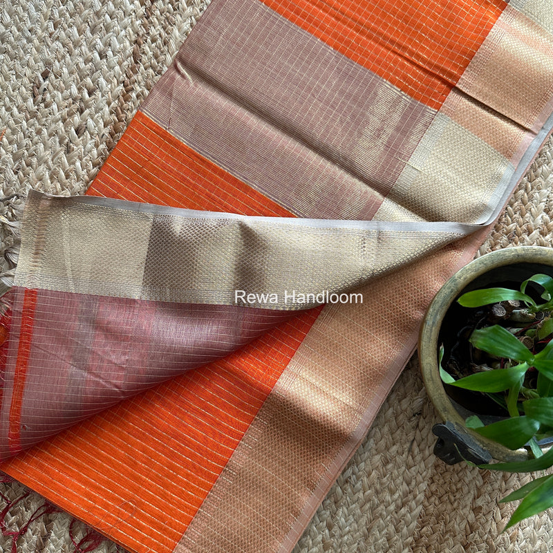Maheshwari Orange Zari Checks Saree ZCHX461
