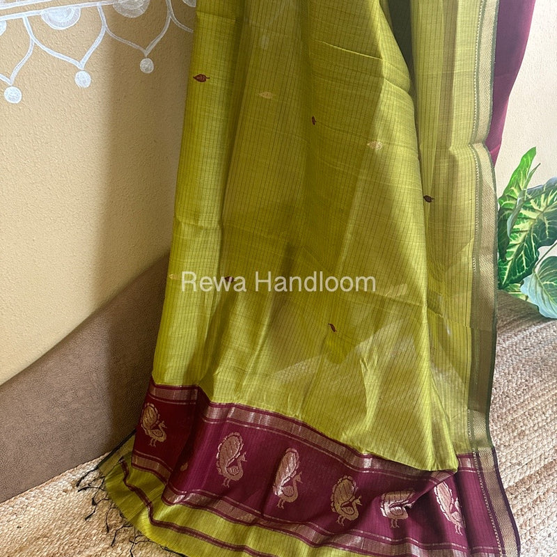 Maheshwari Wine-Mustard Yellow Peacock Buta-Buti Top-Dupatta Set BTP0202