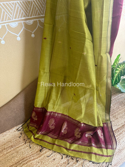 Maheshwari Wine-Mustard Yellow Peacock Buta-Buti Top-Dupatta Set BTP0202