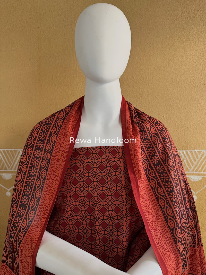 Light Orange-Black Bagh Print Cotton Suit BGCSJ060