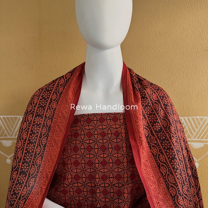 Light Orange-Black Bagh Print Cotton Suit BGCSJ060