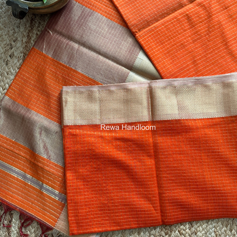 Maheshwari Orange Zari Checks Saree ZCHX461