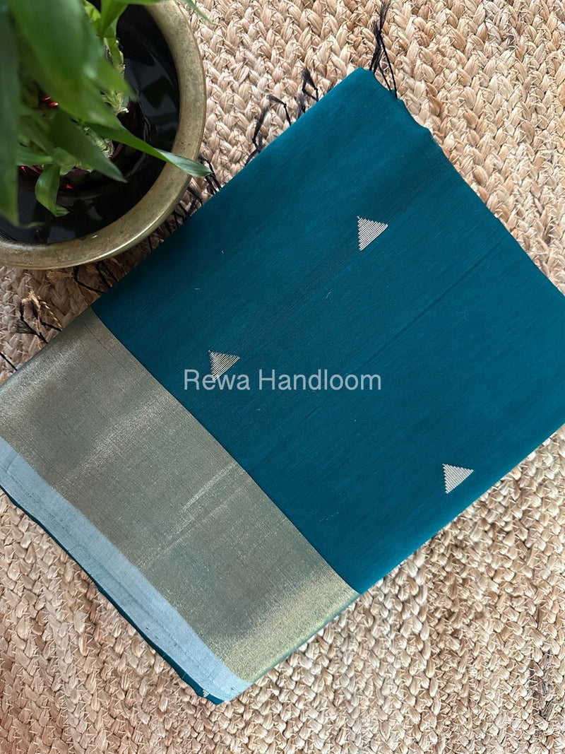 Bottle Green Zari Butti Maheshwari Saree SB0134