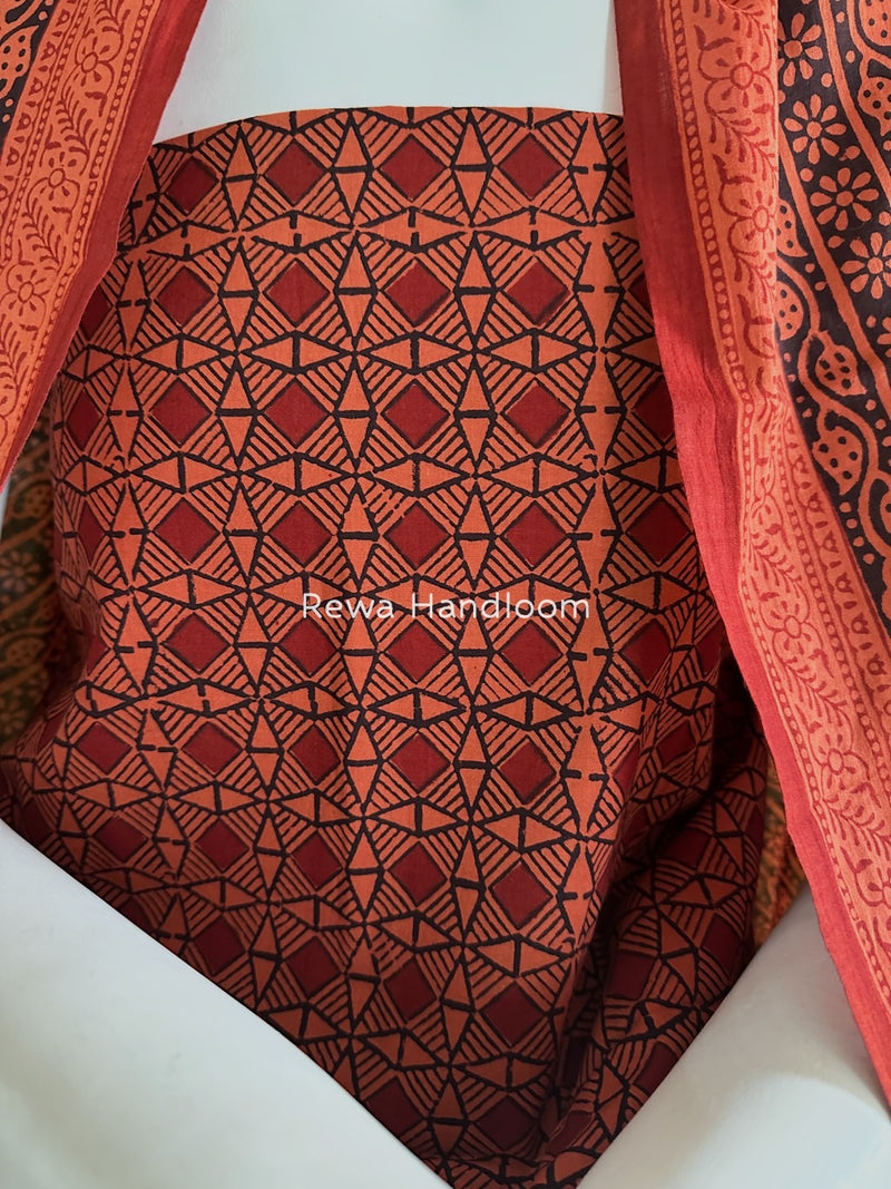 Light Orange-Black Bagh Print Cotton Suit BGCSJ060