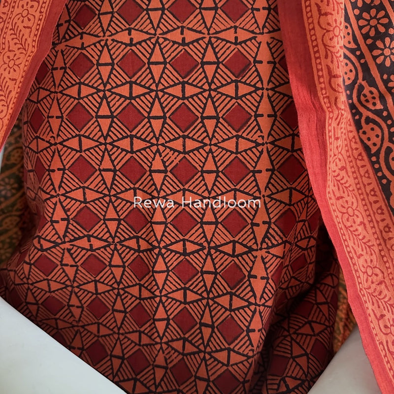 Light Orange-Black Bagh Print Cotton Suit BGCSJ060