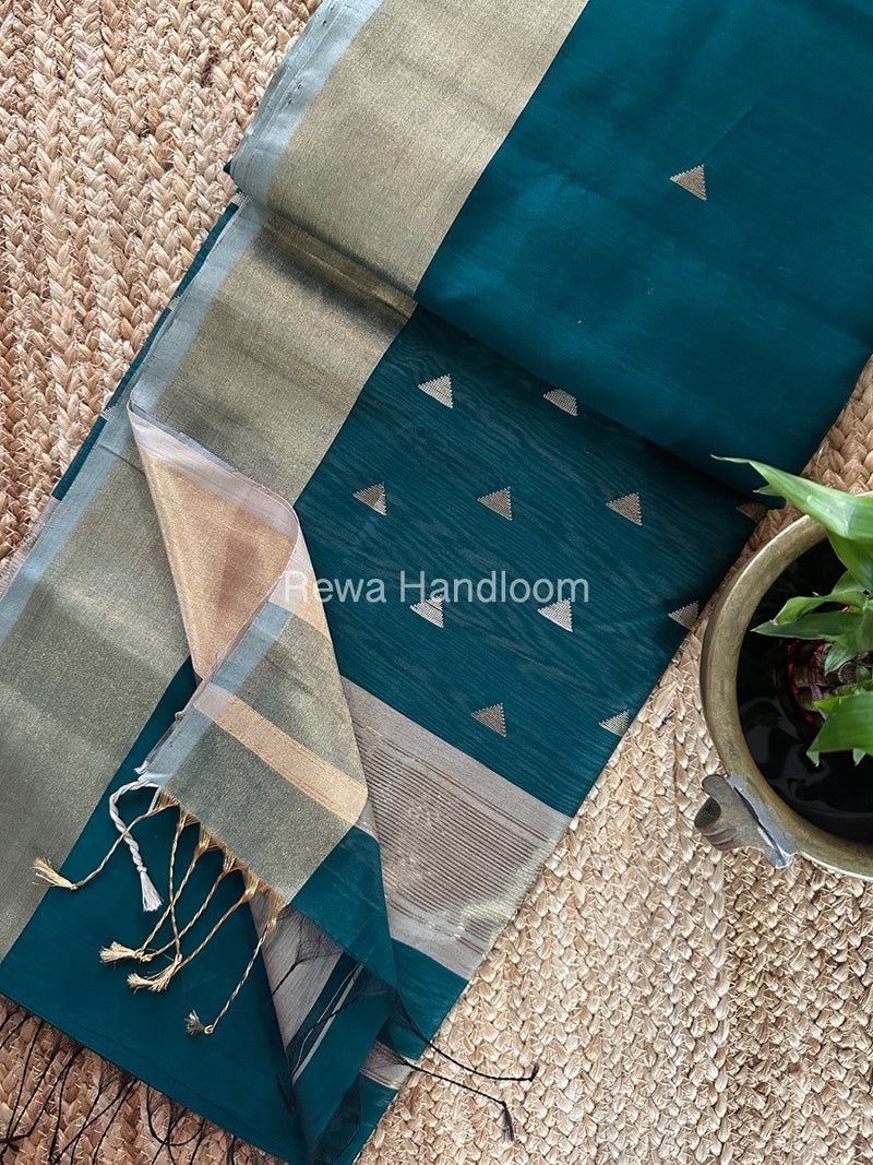 Bottle Green Zari Butti Maheshwari Saree SB0134