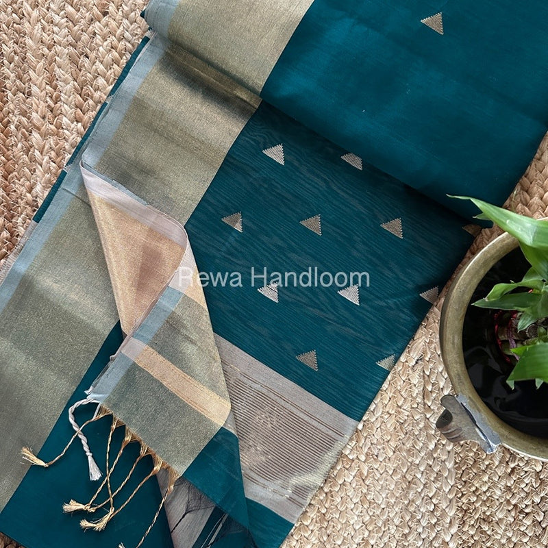 Bottle Green Zari Butti Maheshwari Saree SB0134