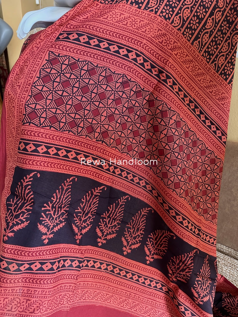 Light Orange-Black Bagh Print Cotton Suit BGCSJ060