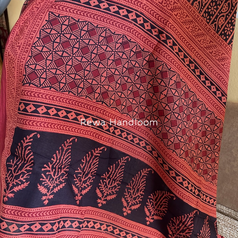 Light Orange-Black Bagh Print Cotton Suit BGCSJ060