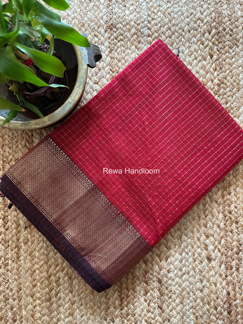 Maheshwari Maroon Zari Checks Saree ZCHX496