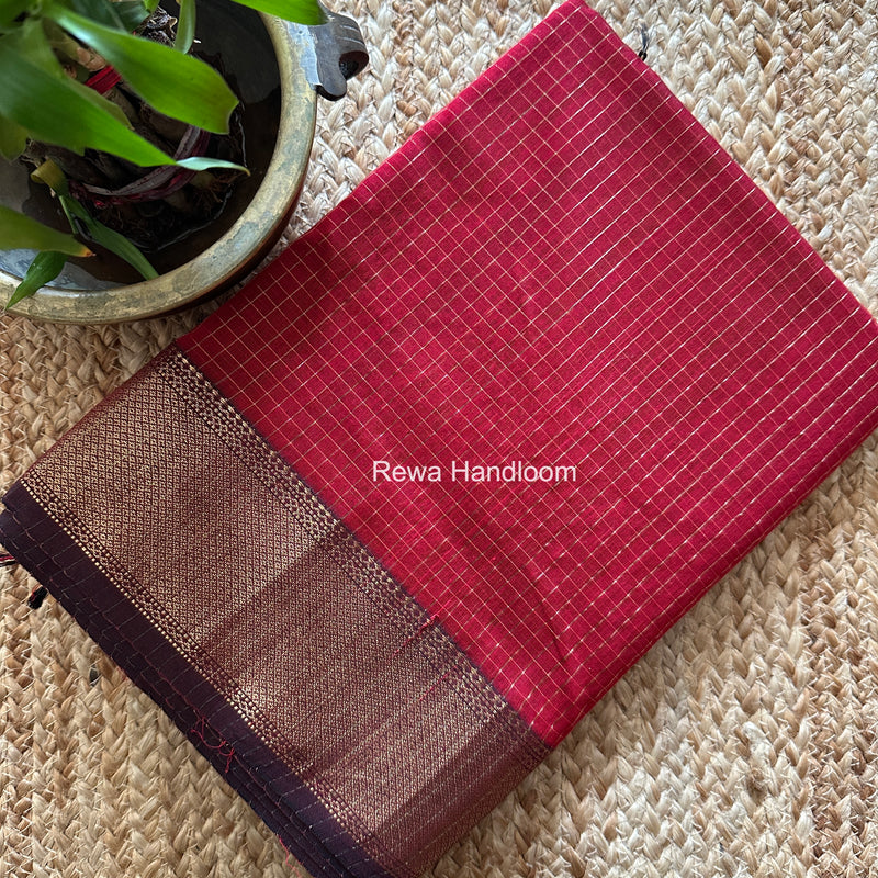 Maheshwari Maroon Zari Checks Saree ZCHX496