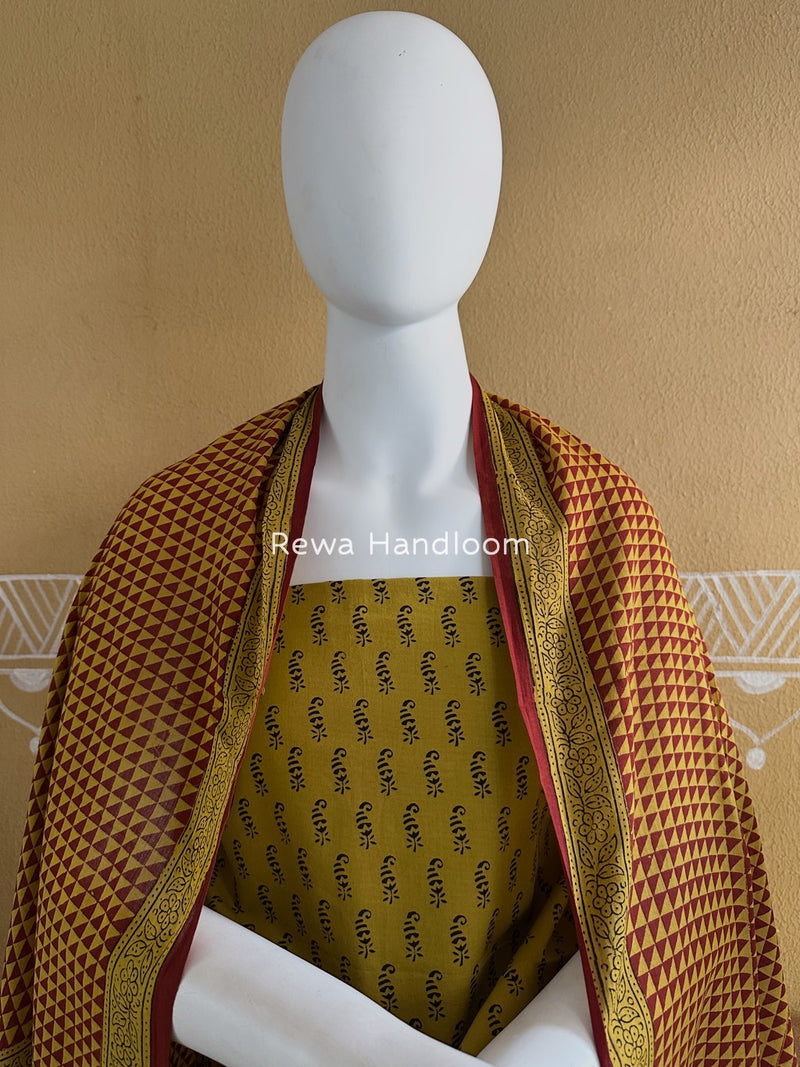 Mehendi Green-Maroon Bagh Print Cotton Suit BGCSJ022