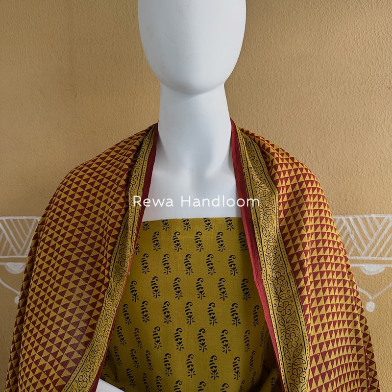 Mehendi Green-Maroon Bagh Print Cotton Suit BGCSJ022