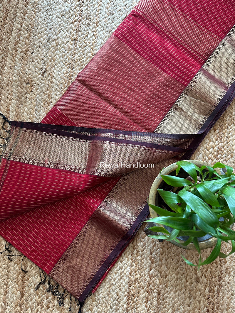 Maheshwari Maroon Zari Checks Saree ZCHX496