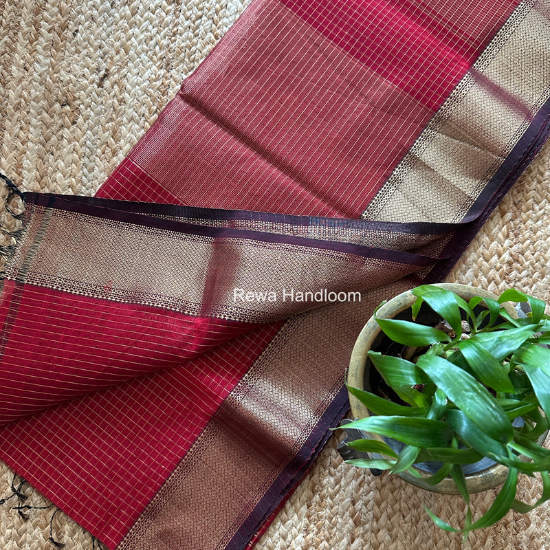 Maheshwari Maroon Zari Checks Saree ZCHX496