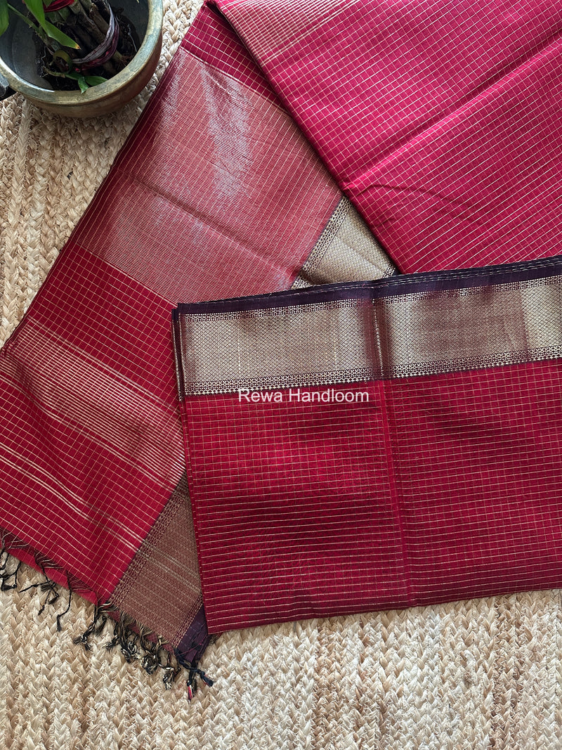 Maheshwari Maroon Zari Checks Saree ZCHX496