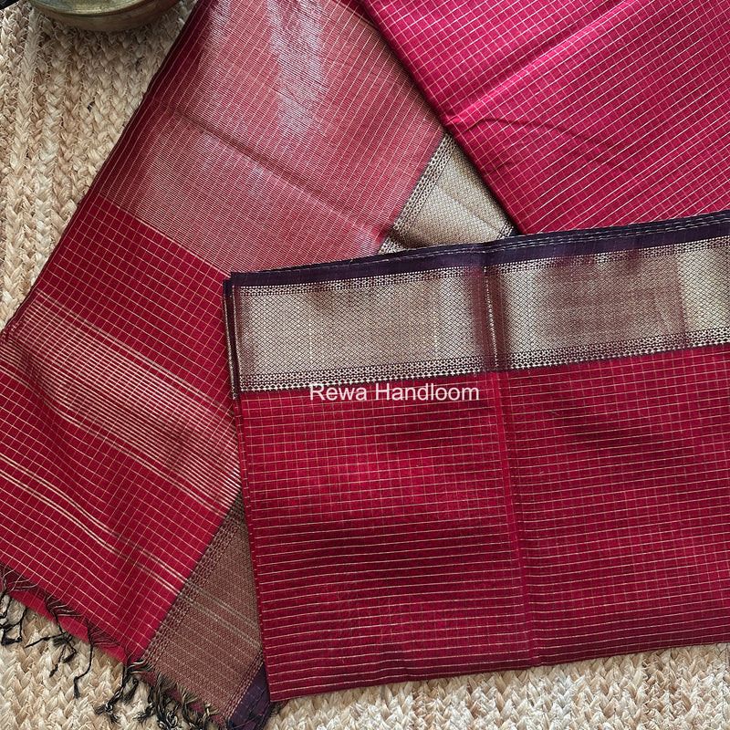 Maheshwari Maroon Zari Checks Saree ZCHX496
