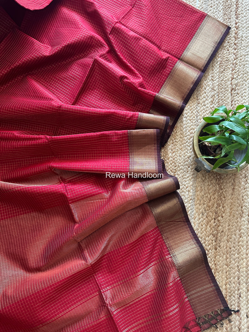 Maheshwari Maroon Zari Checks Saree ZCHX496