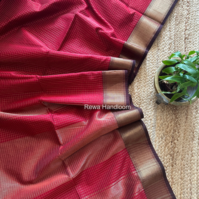 Maheshwari Maroon Zari Checks Saree ZCHX496