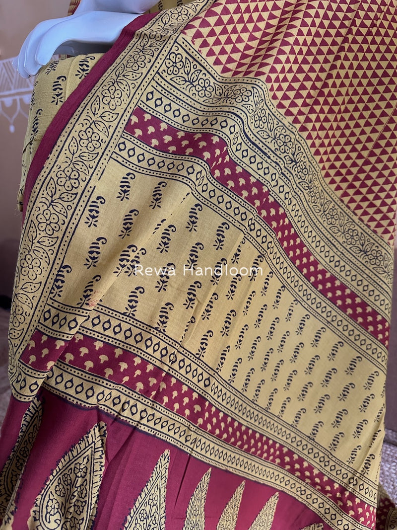 Mehendi Green-Maroon Bagh Print Cotton Suit BGCSJ022