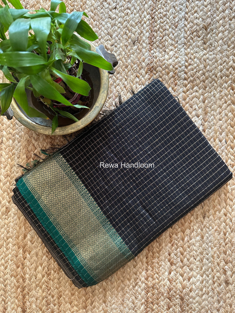 Maheshwari Black Zari Checks Saree ZCHX495
