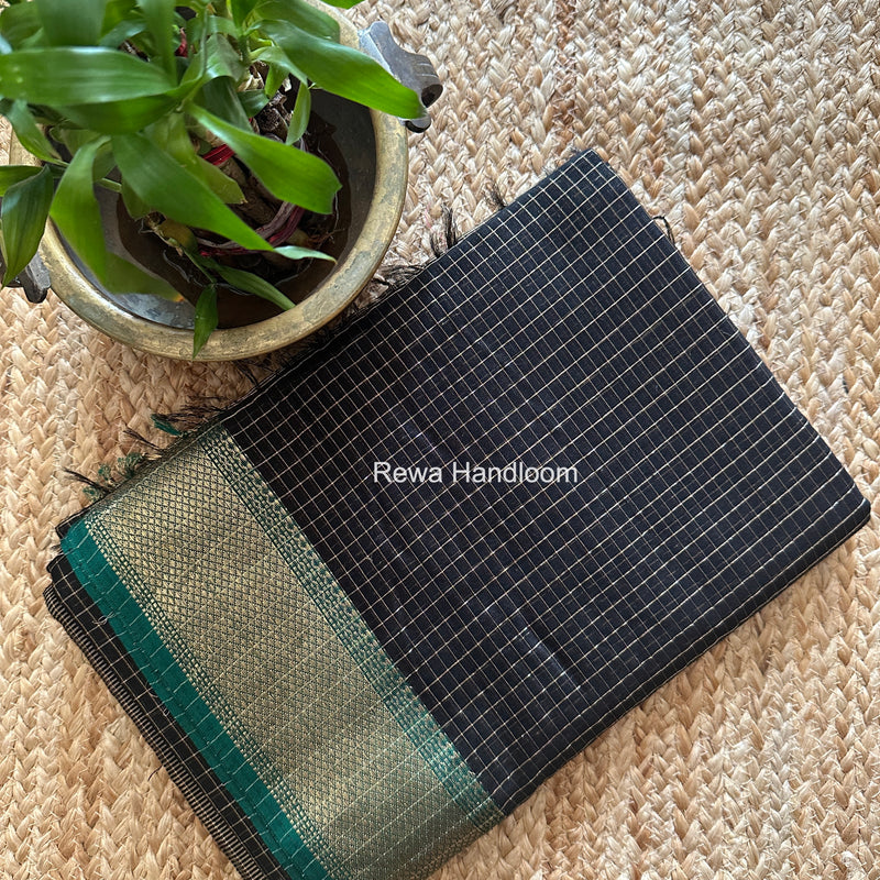 Maheshwari Black Zari Checks Saree ZCHX495