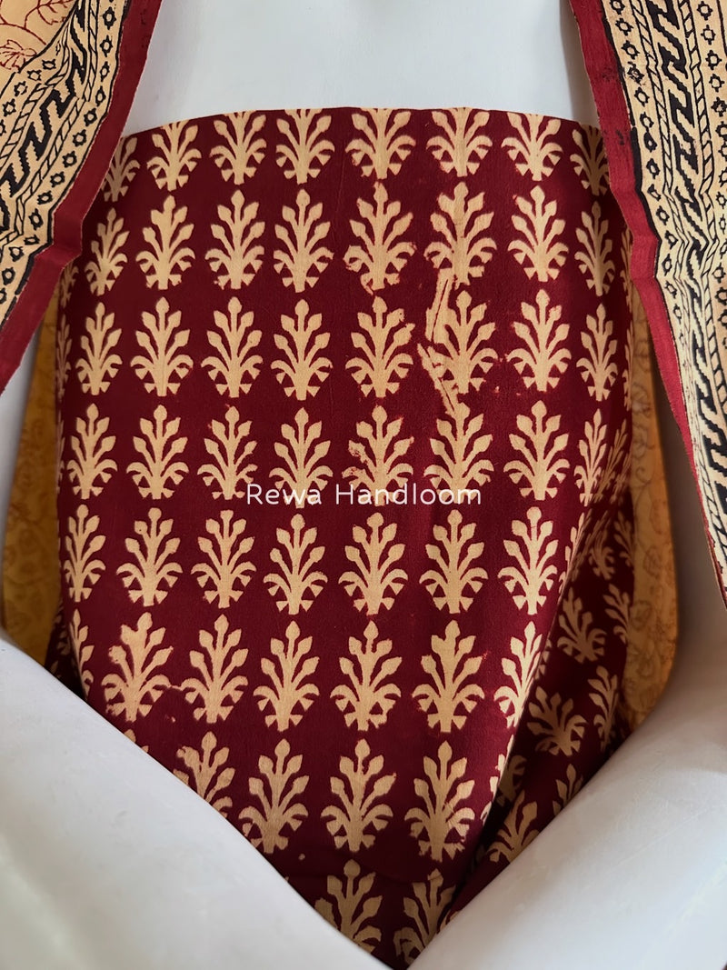 Maroon-Cream Yellow Bagh Print Cotton Suit BGCSJ038
