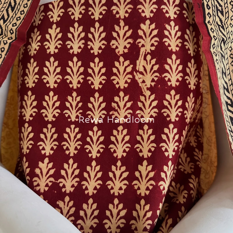 Maroon-Cream Yellow Bagh Print Cotton Suit BGCSJ038