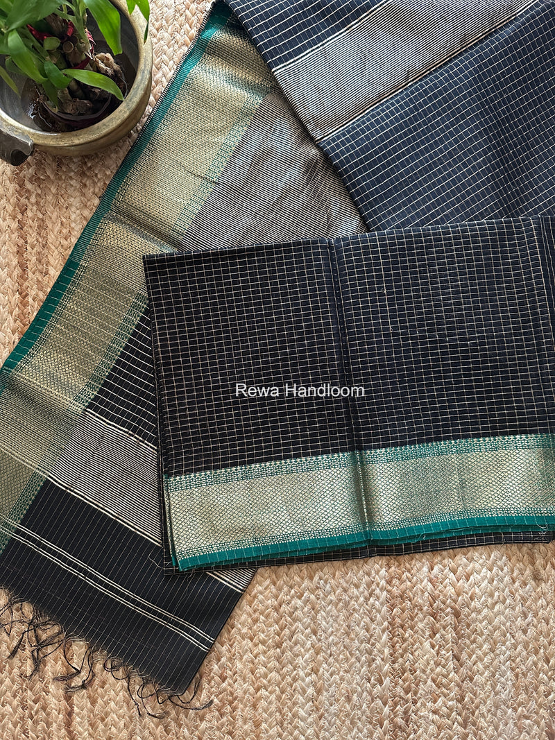 Maheshwari Black Zari Checks Saree ZCHX495