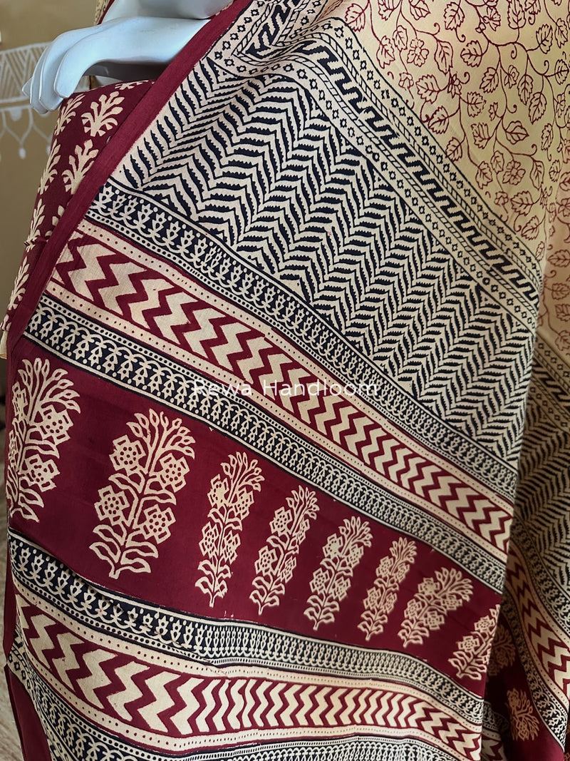 Maroon-Cream Yellow Bagh Print Cotton Suit BGCSJ038