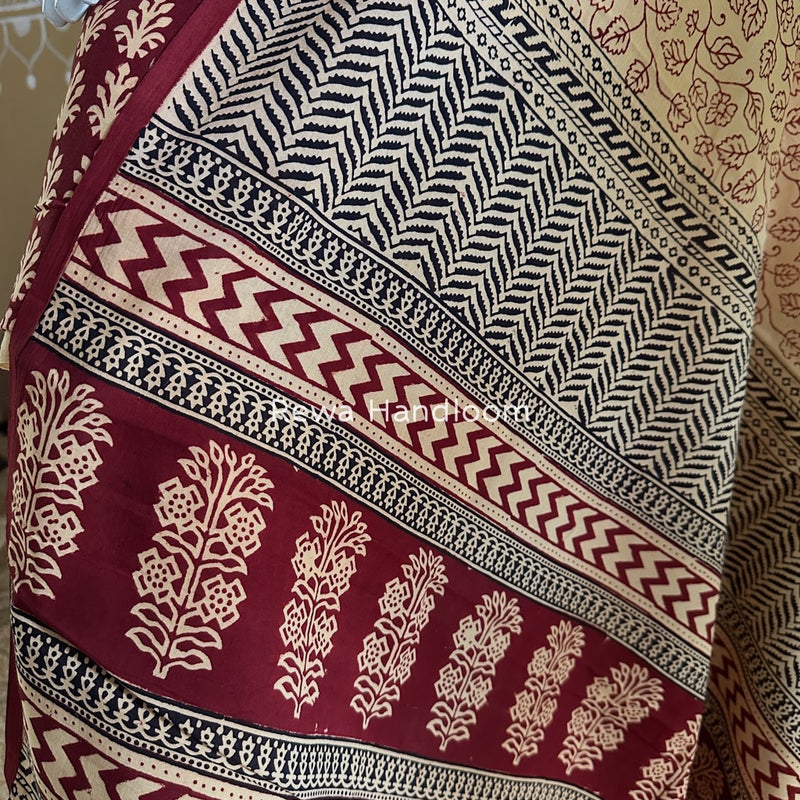 Maroon-Cream Yellow Bagh Print Cotton Suit BGCSJ038