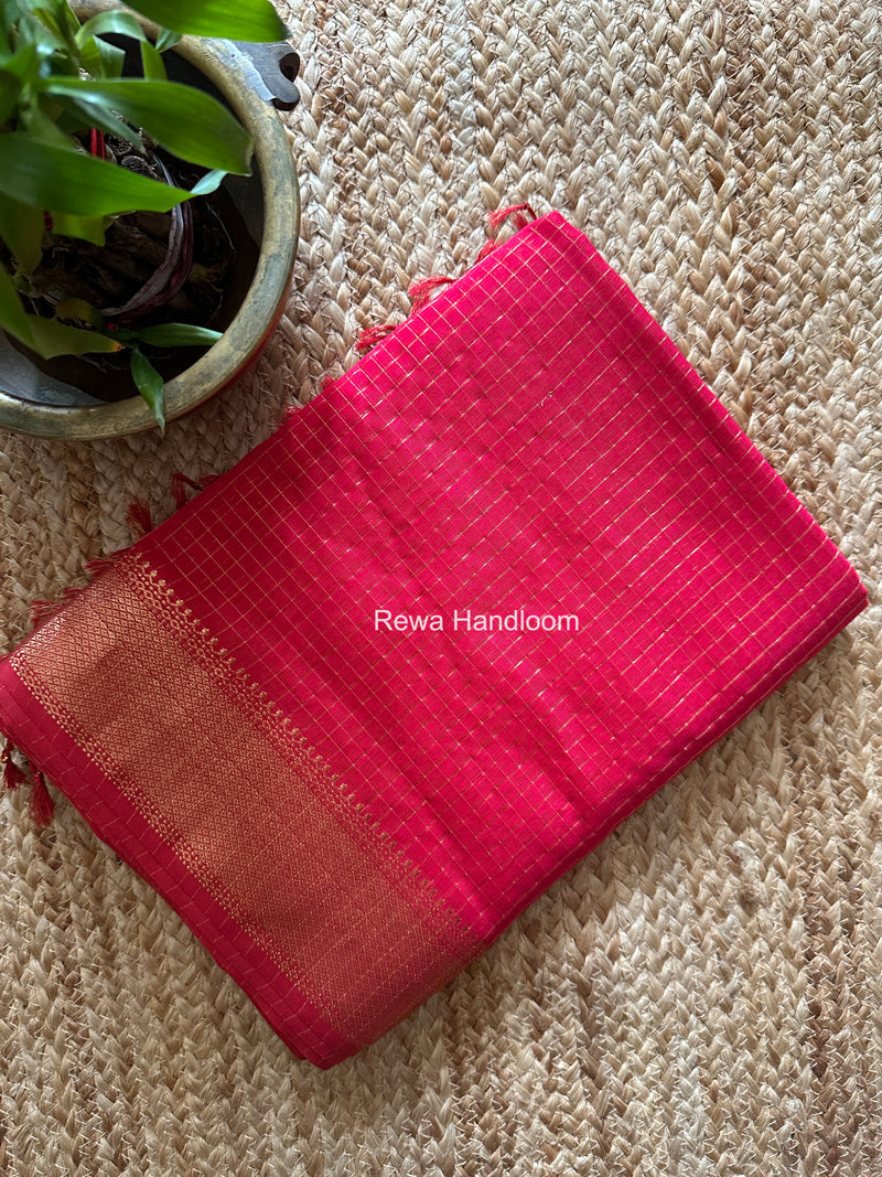 Maheshwari Rani Pink Zari Checks Saree ZCHX494