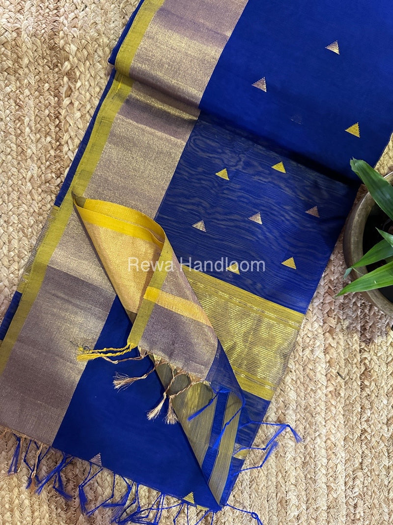 Dark Blue Zari Butti Maheshwari Saree SB0130