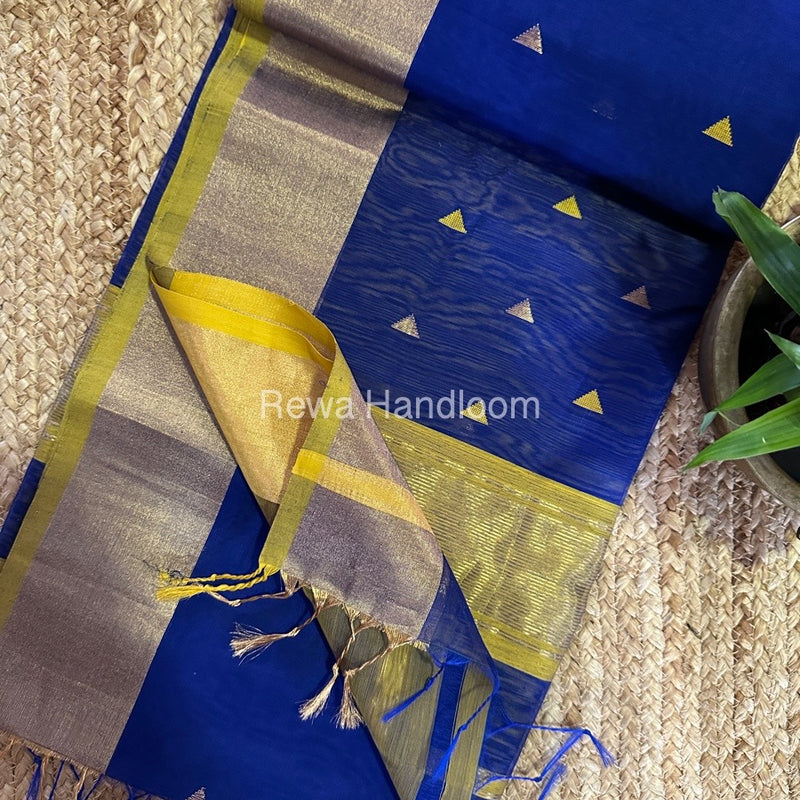 Dark Blue Zari Butti Maheshwari Saree SB0130