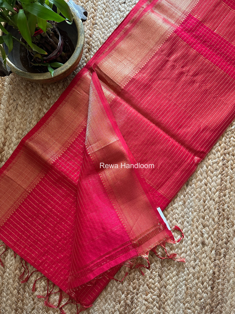 Maheshwari Rani Pink Zari Checks Saree ZCHX494
