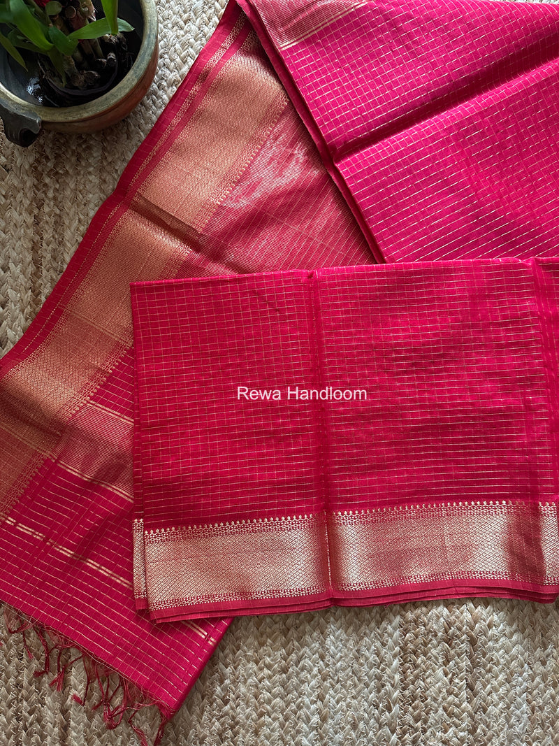 Maheshwari Rani Pink Zari Checks Saree ZCHX494