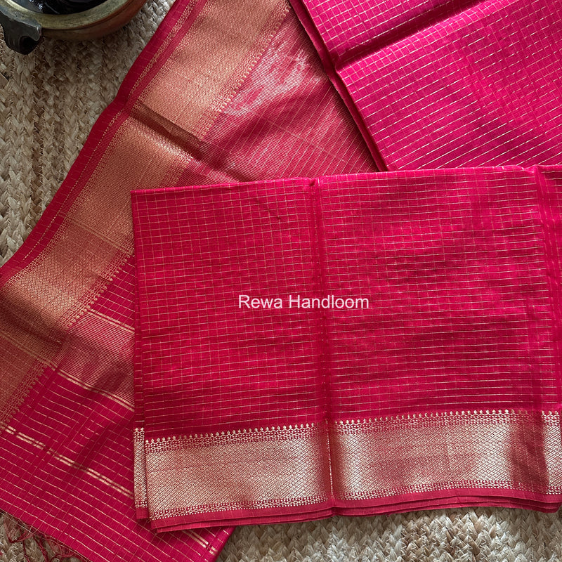 Maheshwari Rani Pink Zari Checks Saree ZCHX494