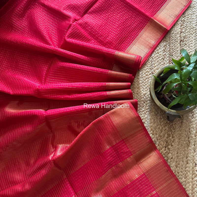 Maheshwari Rani Pink Zari Checks Saree ZCHX494