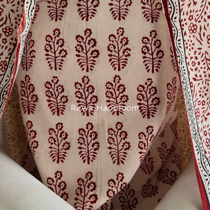 White-Red Bagh Print Cotton Suit BGCSJ057