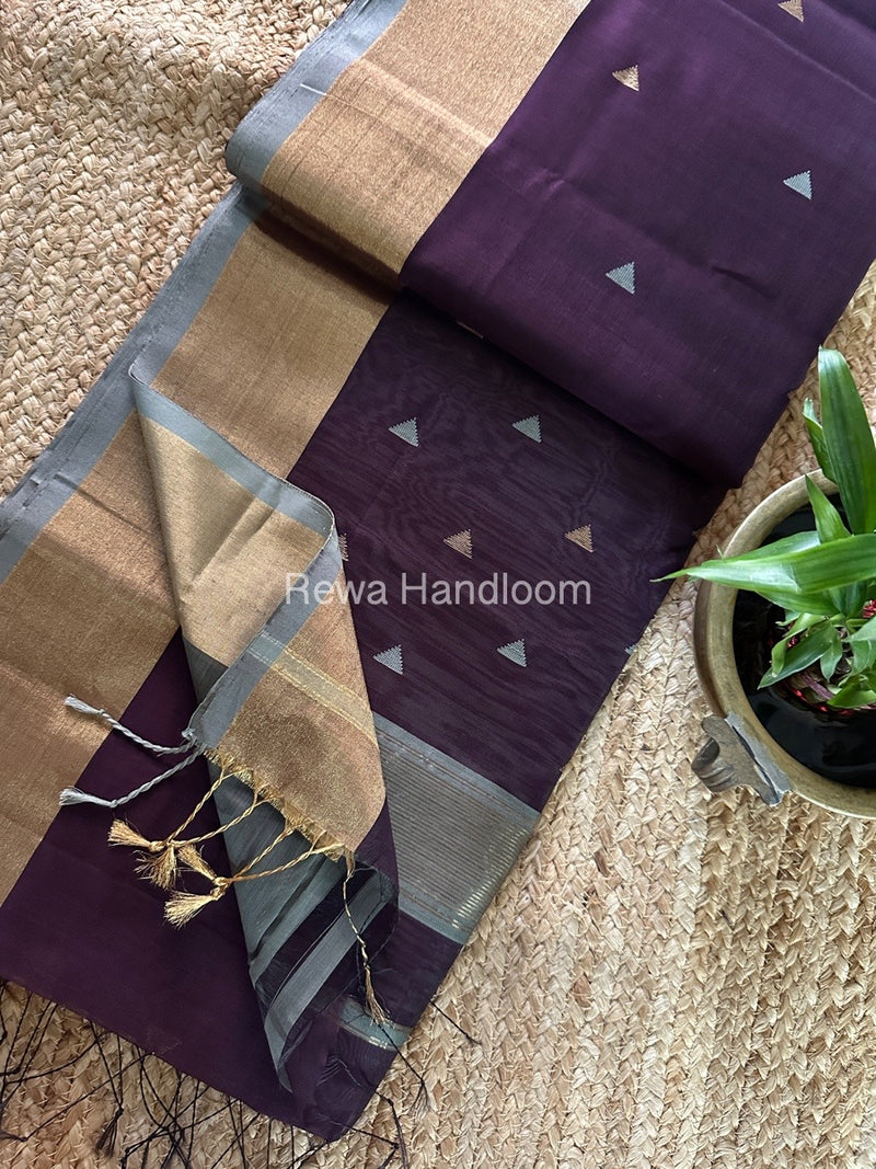 Wine Zari Butti Maheshwari Saree SB0129